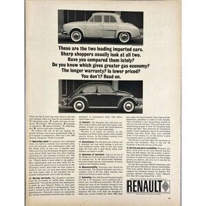 Renault "Two leading Import Cars:Which is the better Value? Read ON" Vtg Ad 1963